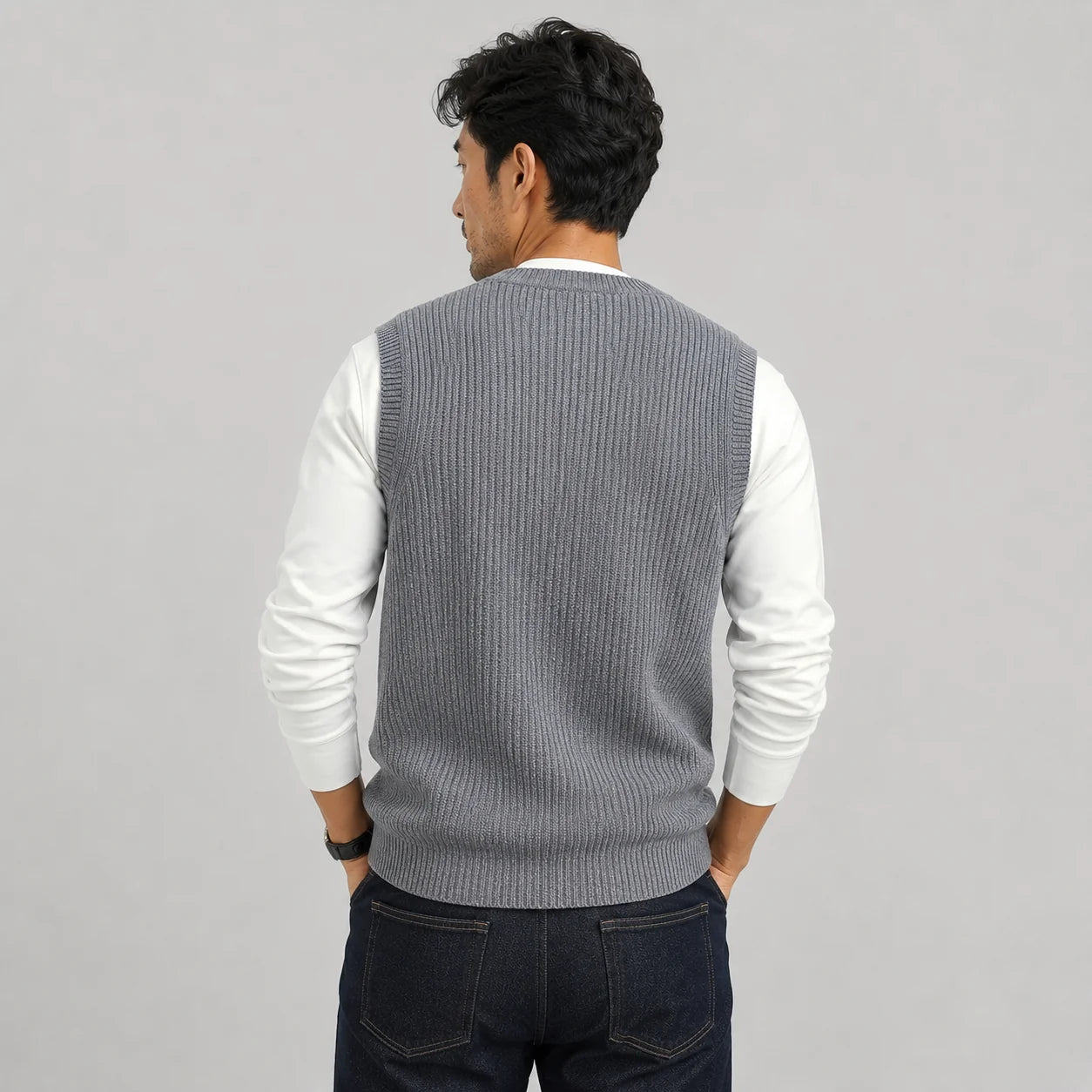 Lowell | Men's Vest Sweater V-Neck Ribbed Knit Sleeveless Soft Warm Layering Smart Casual Everyday Autumn Winter Knitwear