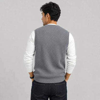Lowell | Men's Vest Sweater V-Neck Ribbed Knit Sleeveless Soft Warm Layering Smart Casual Everyday Autumn Winter Knitwear