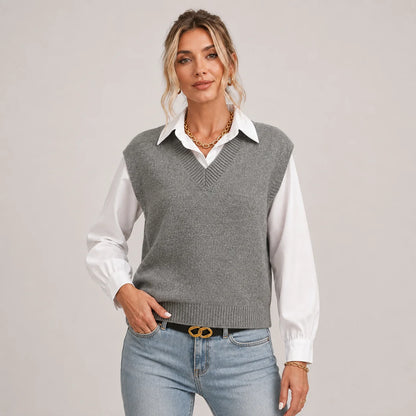 Valerie | Women's Vest Sweater Knitted V-Neck Sleeveless Soft Cosy Warm Layering Chic Feminine Casual Everyday Autumn Winter