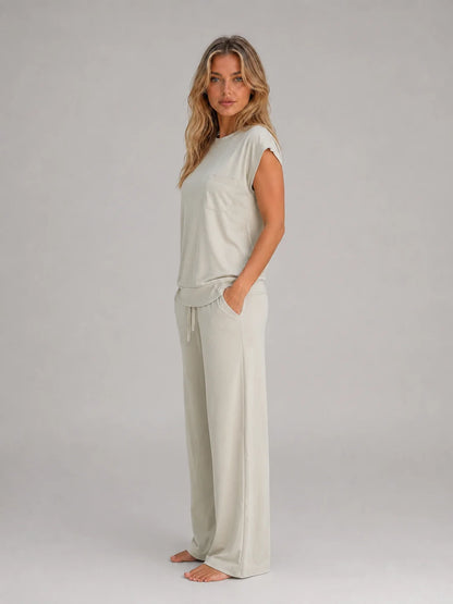 Rosa | Women's Lounge Set Relaxed T-Shirt Wide-Leg Trousers Two-Piece Soft Cosy Coordinated Comfort Loungewear Casual Everyday