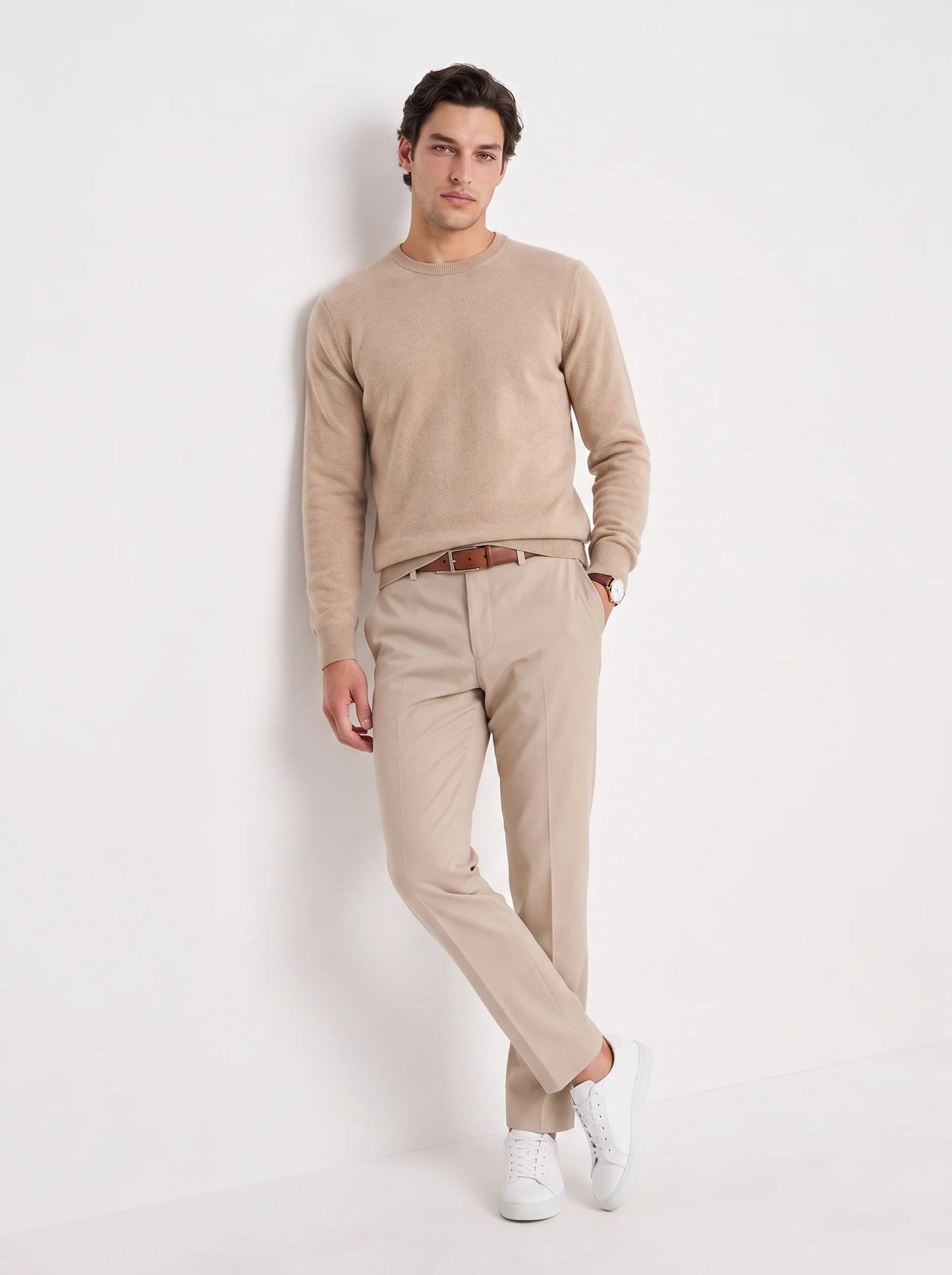 Avi | Men's Sweater 100% Cashmere Round Neck Luxurious Soft Warm Premium Refined Smart Casual Everyday Layering Autumn Winter