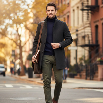 Abram | Men's Wool Coat Overcoat Classic Tailored Structured Longline Warm Premium Smart Formal Business Everyday Autumn Winter