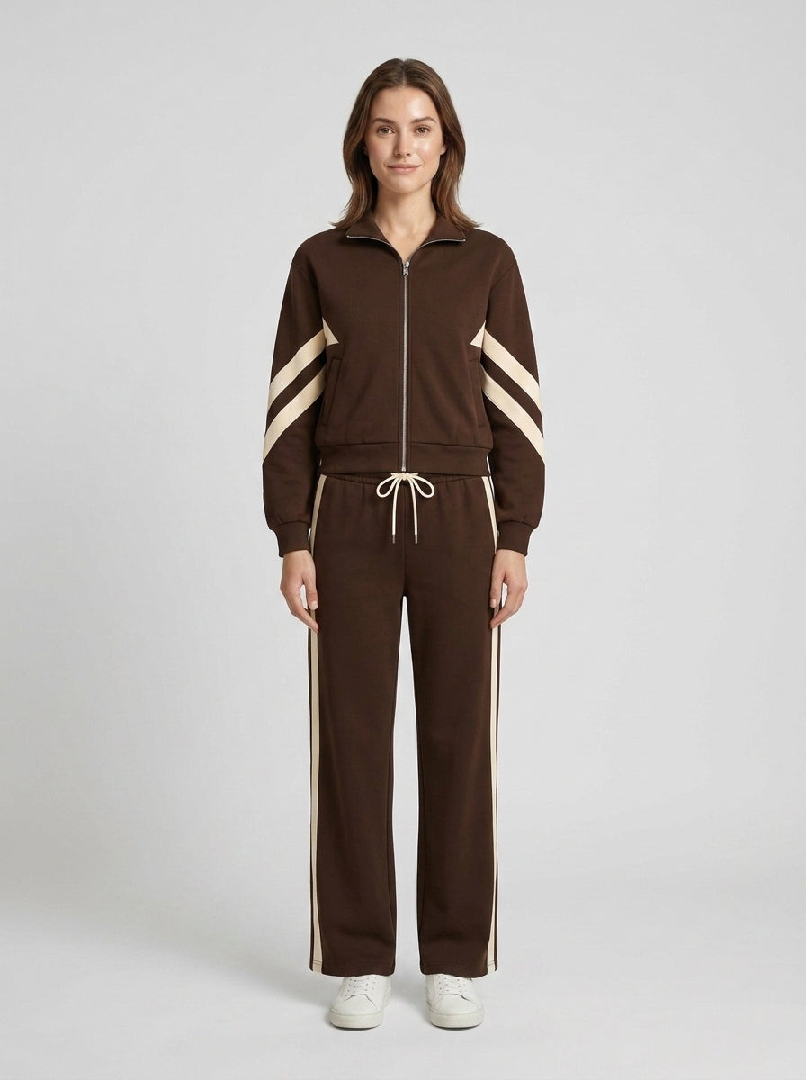 Kaylee | Women's Co-ord Set Tracksuit Zip-Up Jacket Stand Collar Contrast Stripe Two-Piece Sporty Casual Athleisure Coordinated - Front [Lystr 6a84a4ef9d108d2a5558f0fc:front]