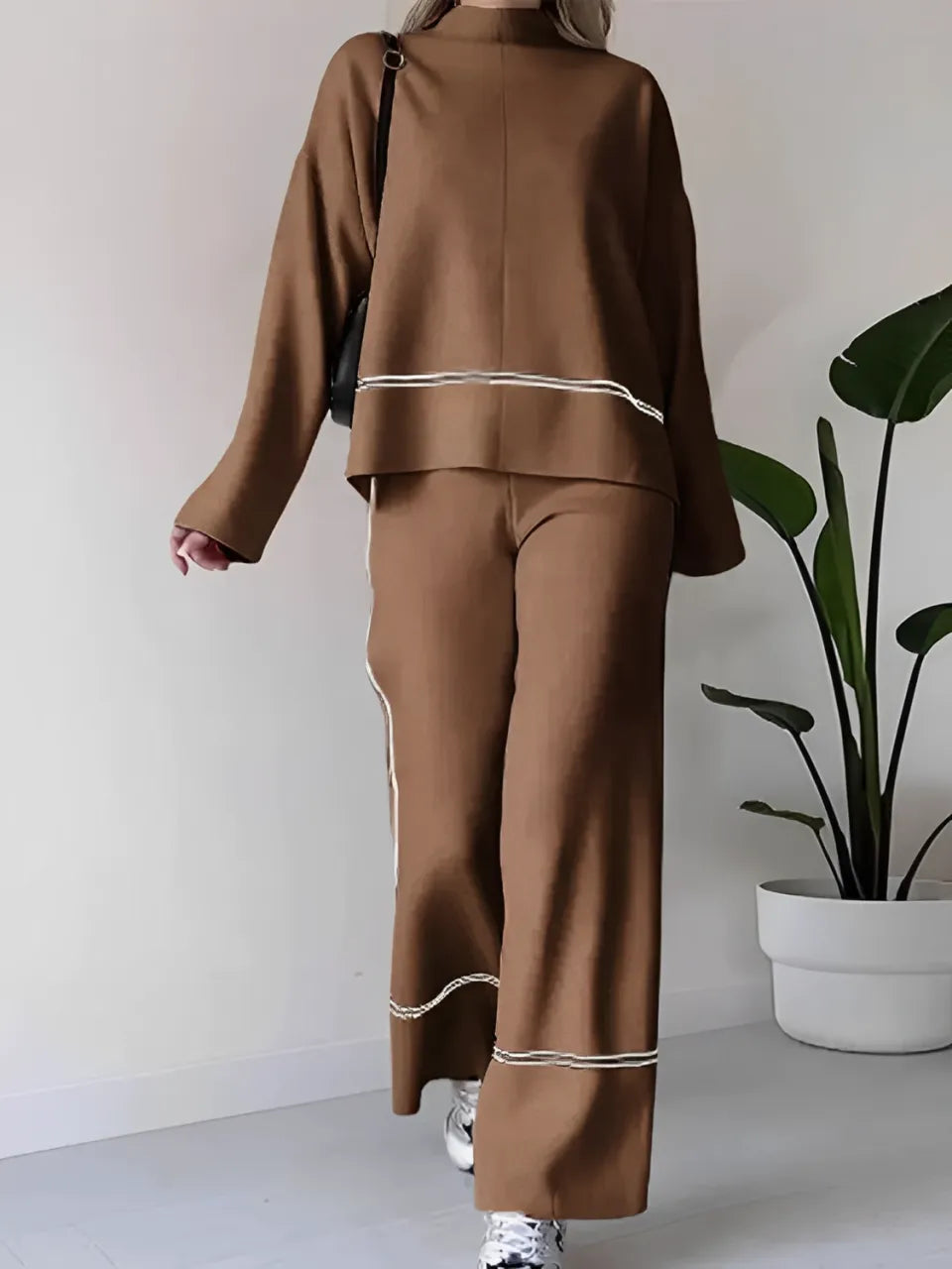 Mariah | Women's Co-ord Set Knit Sweater High Neck Mullet Hem Comfortable Trousers Two-Piece Soft Cosy Warm Coordinated Chic