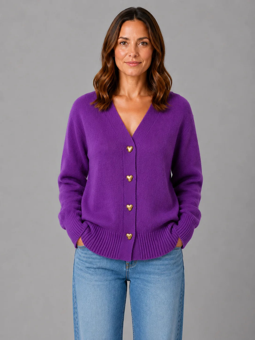 Renata | Women's Cardigan Heart Button Soft Knit V-Neck Button-Up Cosy Warm Relaxed Layering Chic Feminine Casual Everyday Autumn
