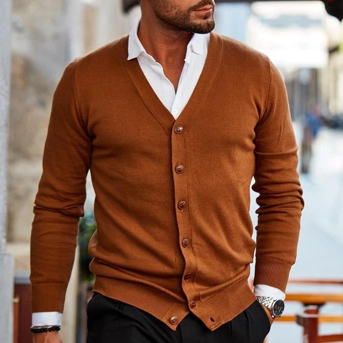 Alden | Men's Cardigan Button Front V-Neck Casual Knit Soft Refined Layering Smart Casual Everyday Autumn Winter Knitwear Warm