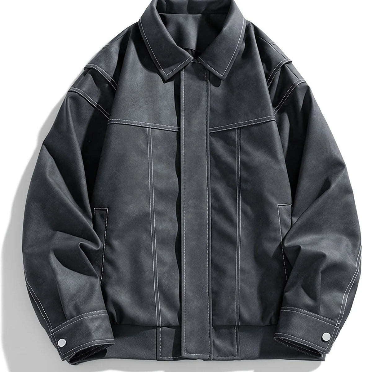 Andres | Men's Jacket Faux Leather Flap Collar Zip Pockets Structured Refined Smart Casual Everyday Autumn Winter Layering