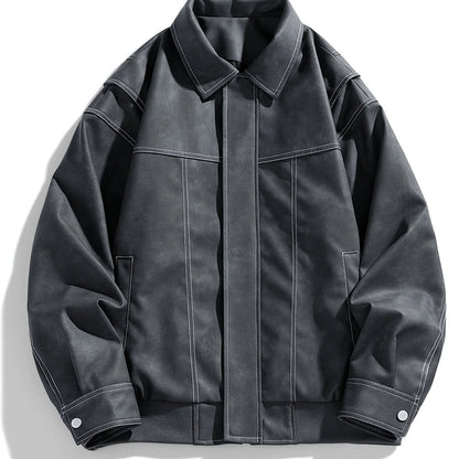 Andres | Men's Jacket Faux Leather Flap Collar Zip Pockets Structured Refined Smart Casual Everyday Autumn Winter Layering