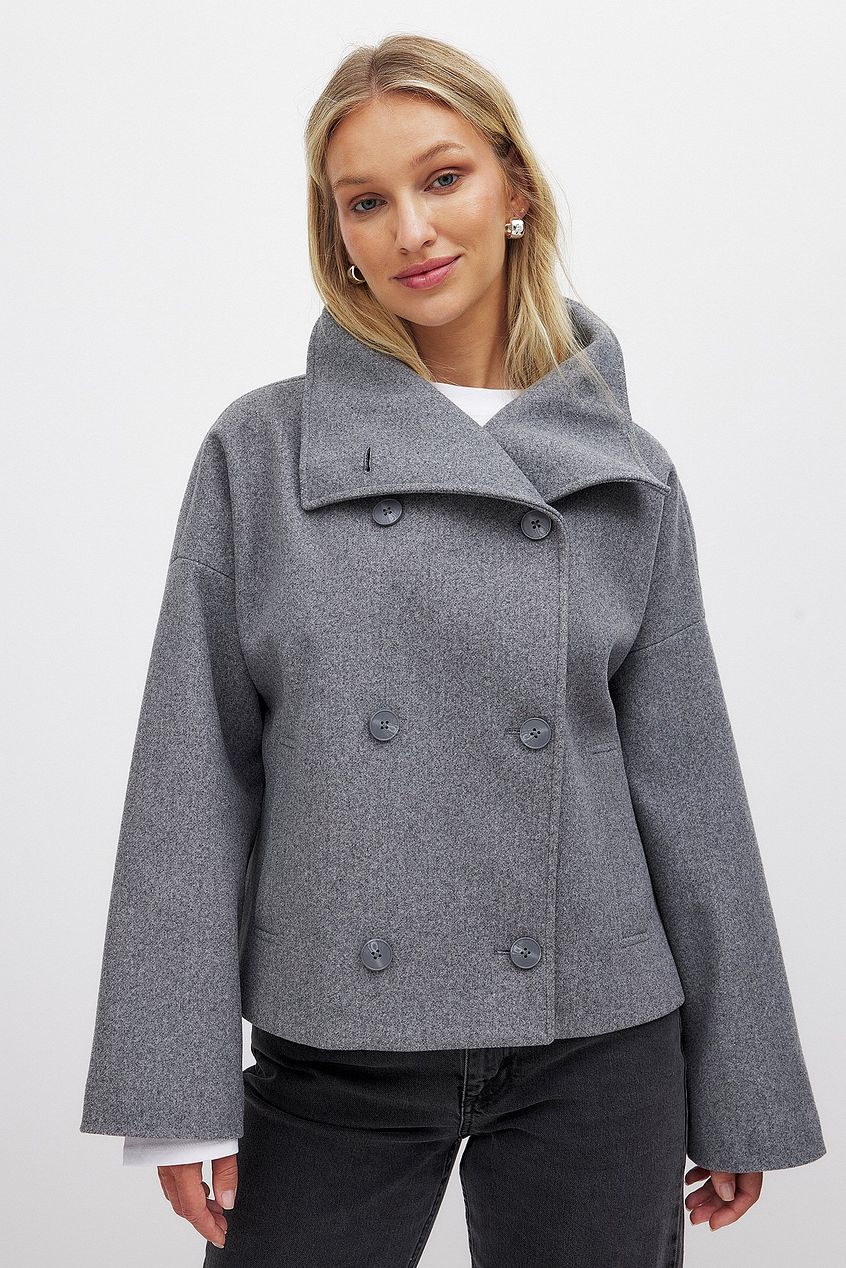 Kelsey | Women's Peacoat Cropped Double-Breasted Wool-Blend Stand Collar Structured Warm Tailored Smart Occasion Everyday Autumn