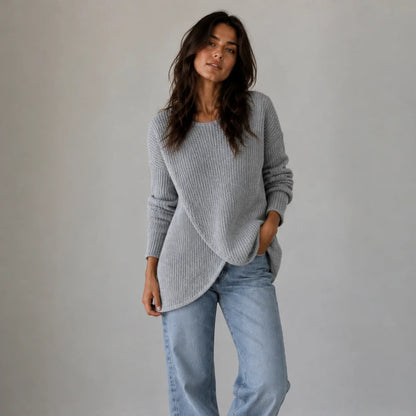 Mckenna | Women's Sweater Ribbed Asymmetrical Slit Hem Knit Fitted Soft Warm Layering Chic Feminine Casual Everyday Autumn Winter