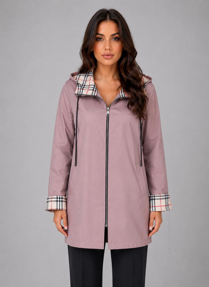 Rylan | Women's Rain Coat Hooded Longline Zip-Up Lightweight Waterproof Practical Casual Everyday Outdoor Autumn Winter Outerwear
