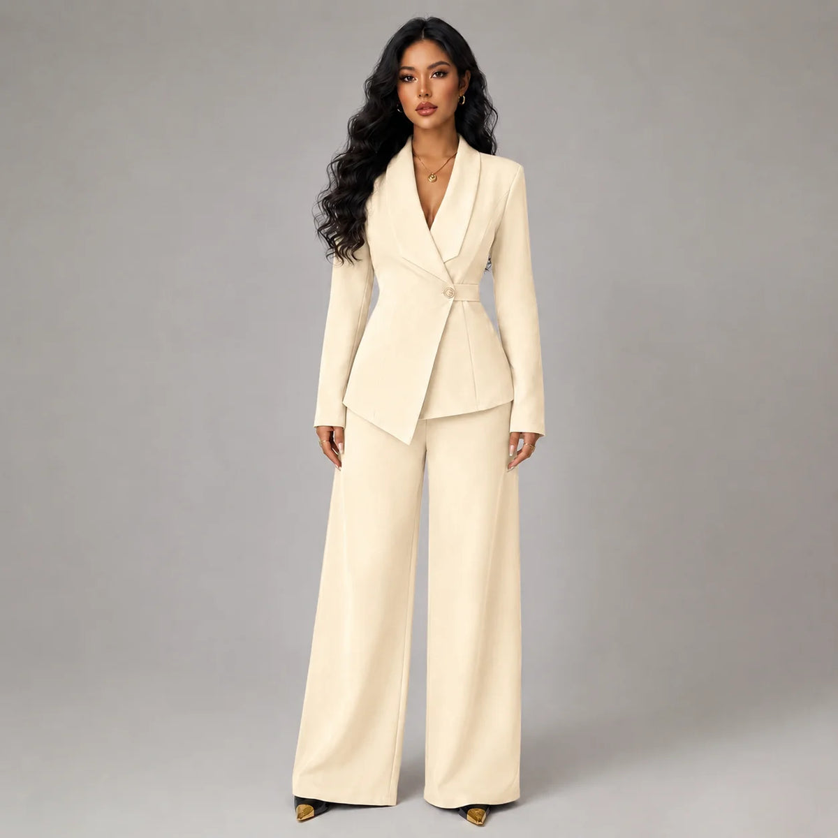 Teagan | Women's Co-ord Set Blazer Wide-Leg Trousers Two-Piece Tailored Structured Smart Occasion Office Coordinated Autumn Winter