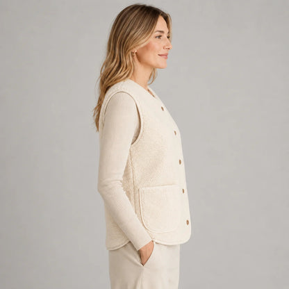 Trinity | Women's Gilet Borg Teddy Button-Front Sleeveless Plush Sherpa Soft Cosy Warm Layering Chic Feminine Casual Everyday Autumn
