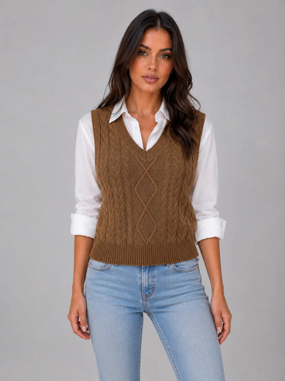 Rita | Women's Vest Sleeveless Cable-Knit V-Neck Waistcoat Soft Cosy Warm Layering Chic Feminine Casual Everyday Autumn Winter