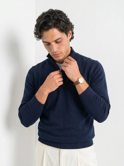 August | Men's Sweater Quarter-Zip Midweight Elegant Soft Knit Warm Refined Smart Casual Everyday Layering Autumn Winter Knitwear