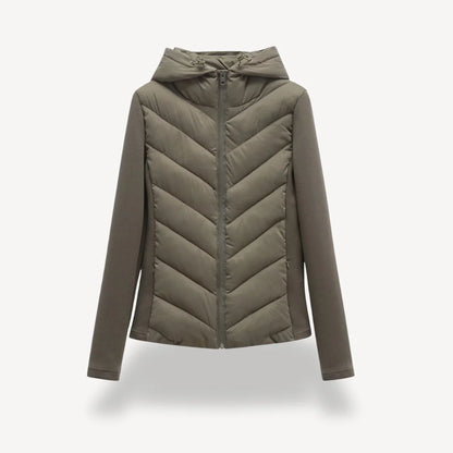 Selena | Women's Jacket Chevron Quilted Hooded Padded Insulated Warm Lightweight Casual Everyday Winter Outerwear Cosy Statement
