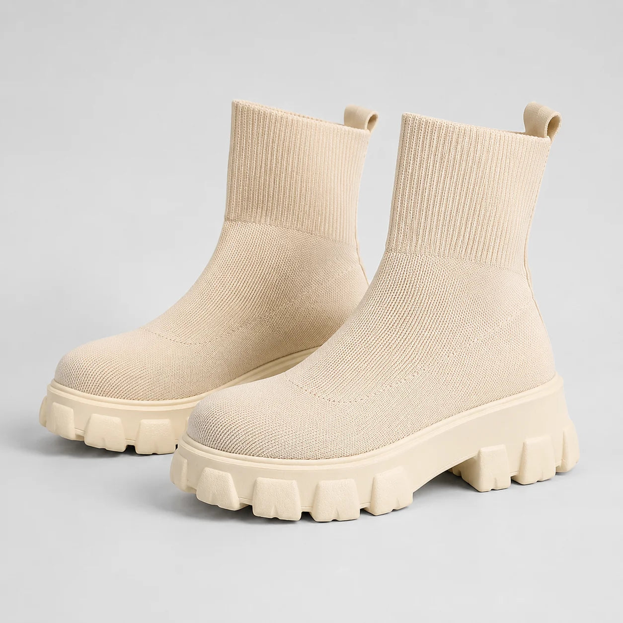 Vienna | Women's Ankle Boots Platform Knitted Sock Fit Stretch Chunky Sole Sleek Modern Everyday Winter Casual Comfort Versatile