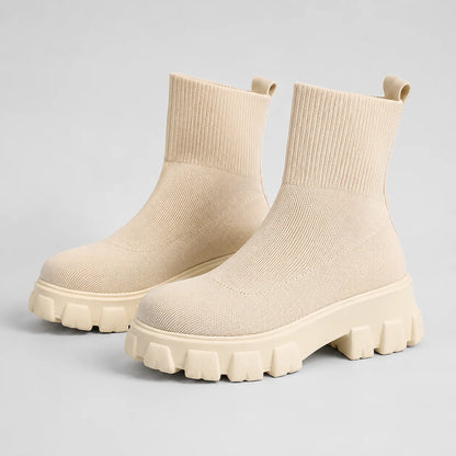 Vienna | Women's Ankle Boots Platform Knitted Sock Fit Stretch Chunky Sole Sleek Modern Everyday Winter Casual Comfort Versatile