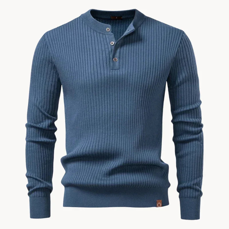 Percival | Men's Henley Sweater Ribbed Knit Textured Soft Warm Refined Smart Casual Everyday Layering Autumn Winter Knitwear Cosy