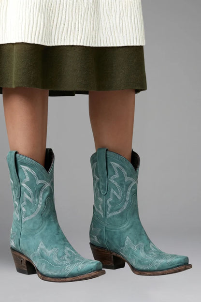 Myra | Women's Boots Western Embroidered Leather Mid-Calf Structured Pointed Statement Heritage Chic Casual Everyday All-Season