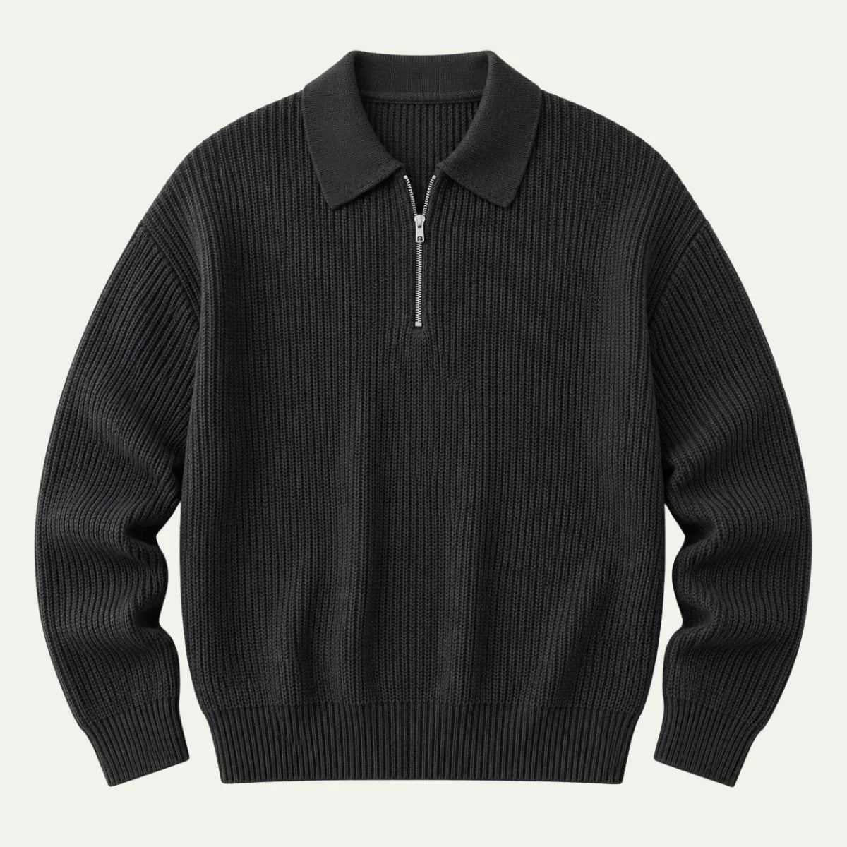 Ronan | Men's Half-Zip Sweater Ribbed Knit Textured Soft Warm Relaxed Smart Casual Everyday Layering Autumn Winter Knitwear Cosy