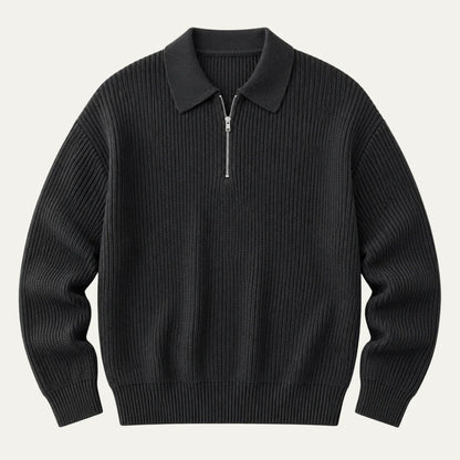 Ronan | Men's Half-Zip Sweater Ribbed Knit Textured Soft Warm Relaxed Smart Casual Everyday Layering Autumn Winter Knitwear Cosy