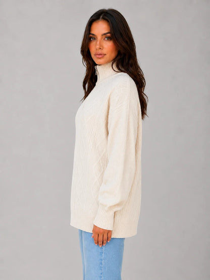 Raegan | Women's Sweater Half-Zip Cable-Knit Chunky Textured Soft Cosy Warm Layering Chic Feminine Casual Everyday Autumn Winter