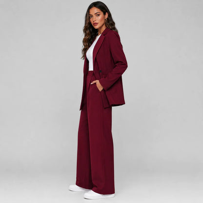 Tatiana | Women's Co-ord Set Longline Blazer Wide-Leg Trousers Two-Piece Tailored Structured Smart Occasion Office Coordinated