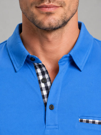 Brennan | Men's Polo Shirt Long-Sleeve Gingham Trim Casual Cotton Soft Refined Smart Casual Everyday Layering Autumn Winter
