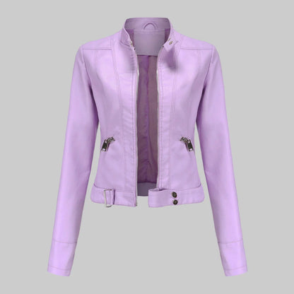 Karla | Women's Leather Jacket Elegant Slim Fit Stand Collar Zip Front Refined Structured Smart Occasion Everyday Autumn Winter