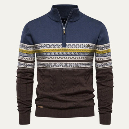 Apollo | Men's Sweater Quarter-Zip Cotton Fair Isle Knit Patterned Soft Warm Cosy Smart Casual Everyday Layering Autumn Winter