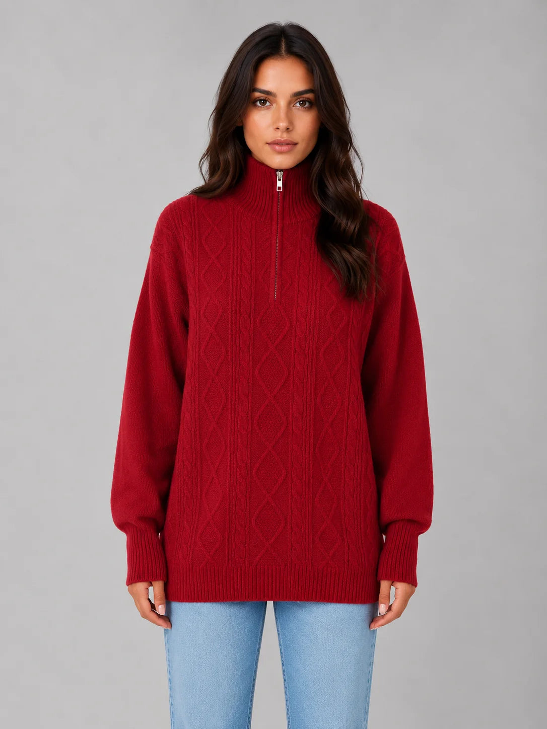 Raegan | Women's Sweater Half-Zip Cable-Knit Chunky Textured Soft Cosy Warm Layering Chic Feminine Casual Everyday Autumn Winter