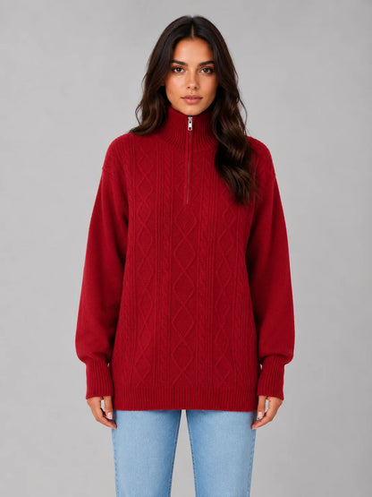 Raegan | Women's Sweater Half-Zip Cable-Knit Chunky Textured Soft Cosy Warm Layering Chic Feminine Casual Everyday Autumn Winter