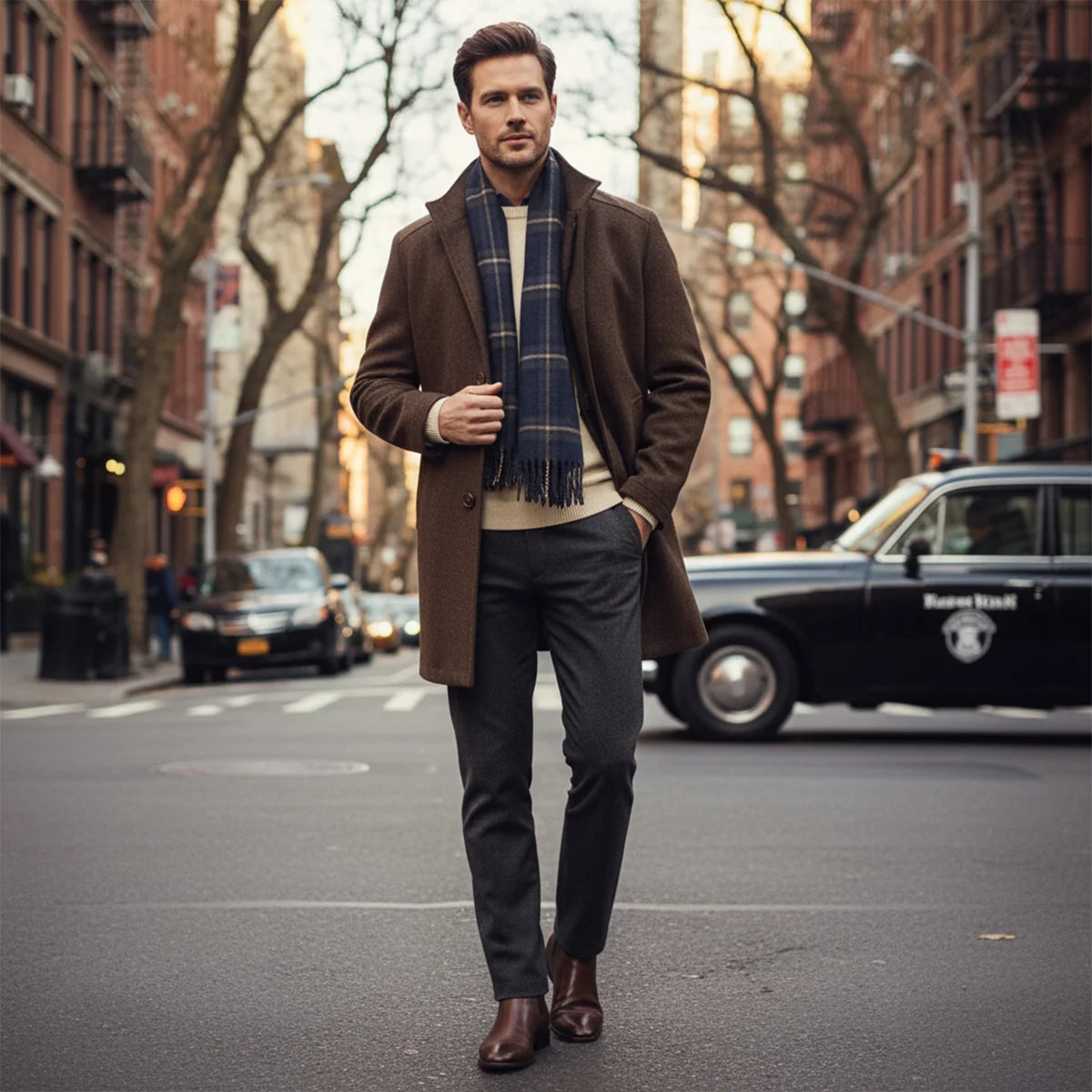 Abram | Men's Wool Coat Overcoat Classic Tailored Structured Longline Warm Premium Smart Formal Business Everyday Autumn Winter