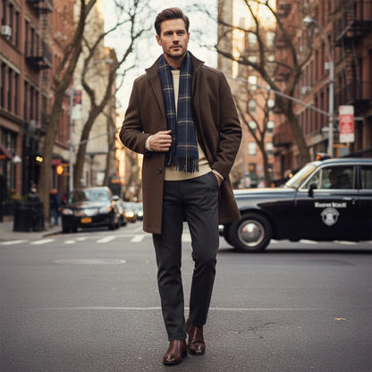 Abram | Men's Wool Coat Overcoat Classic Tailored Structured Longline Warm Premium Smart Formal Business Everyday Autumn Winter