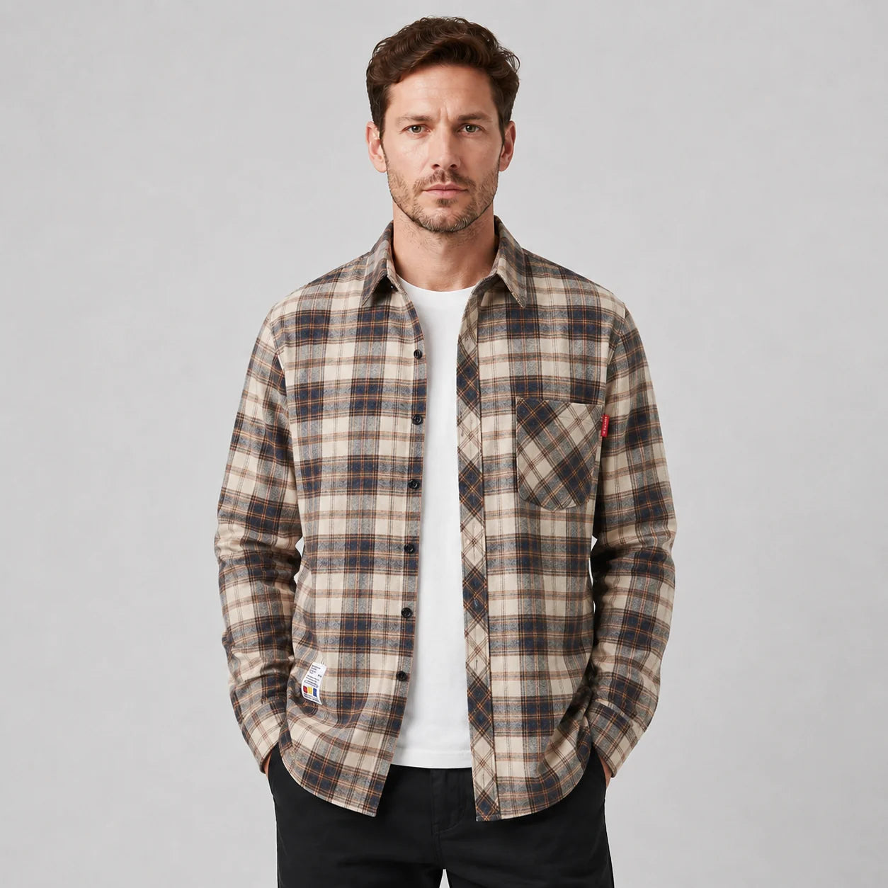 Leonel | Men's Overshirt Check Flannel Button-Front Cotton Warm Casual Everyday Layering Autumn Winter Versatile Rugged Shirt