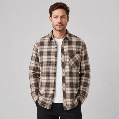 Leonel | Men's Overshirt Check Flannel Button-Front Cotton Warm Casual Everyday Layering Autumn Winter Versatile Rugged Shirt