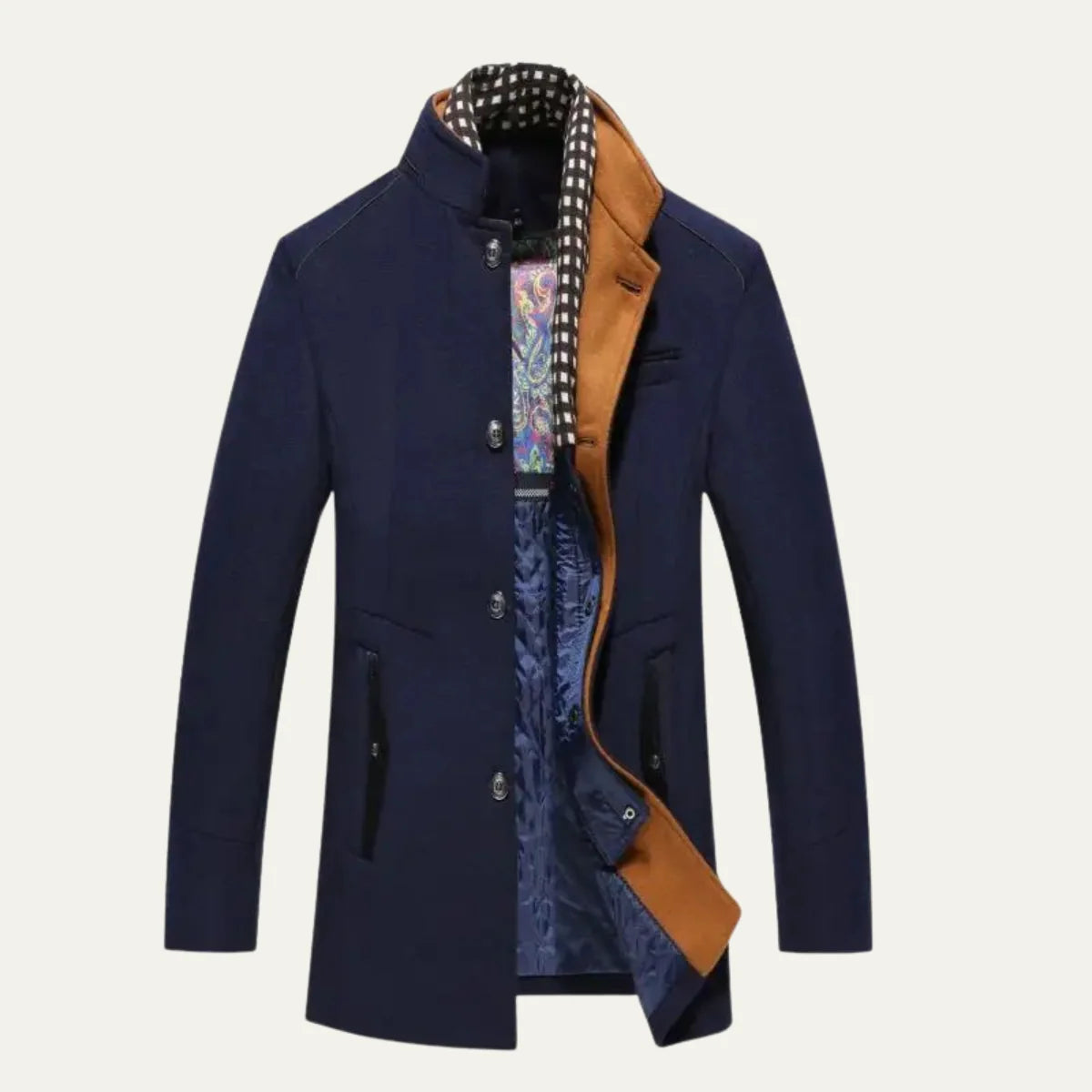 Atlas | Men's Trench Coat Wool Stand Collar Smart Casual Structured Longline Tailored Warm Refined Business Everyday Autumn Winter