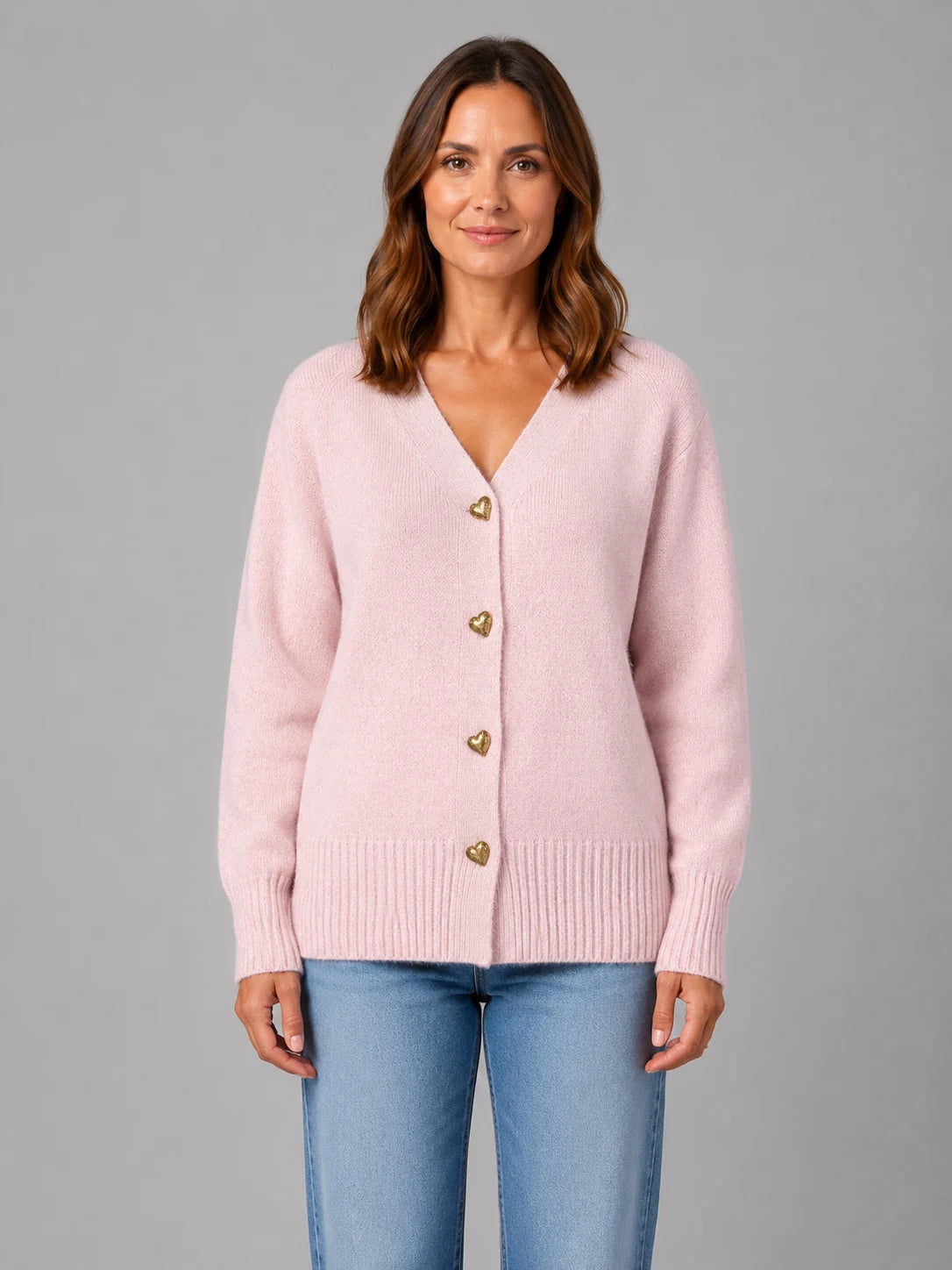 Renata | Women's Cardigan Heart Button Soft Knit V-Neck Button-Up Cosy Warm Relaxed Layering Chic Feminine Casual Everyday Autumn