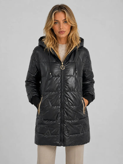 Liliana | Women's Puffer Coat Longline Hooded Quilted Padded Insulated Warm Water-Resistant Casual Everyday Winter Outerwear Cosy