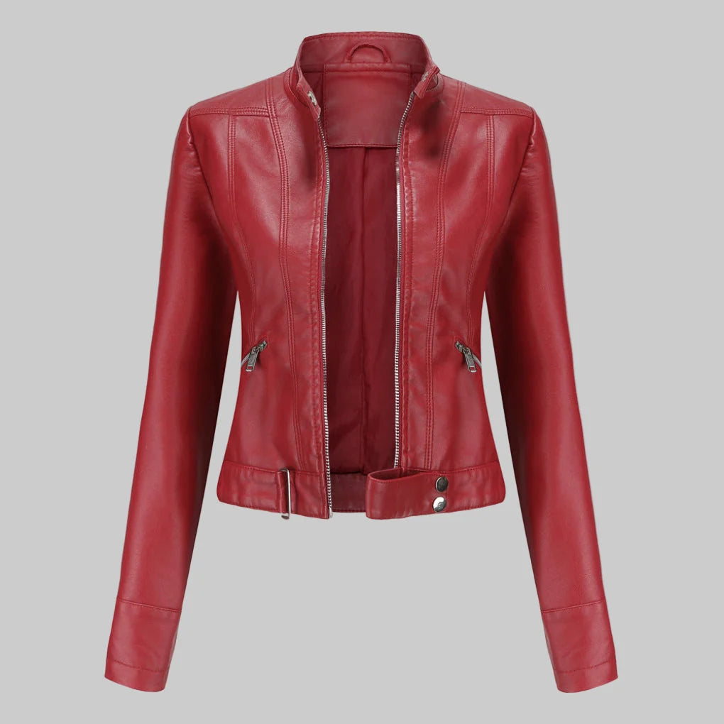 Karla | Women's Leather Jacket Elegant Slim Fit Stand Collar Zip Front Refined Structured Smart Occasion Everyday Autumn Winter