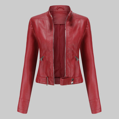 Karla | Women's Leather Jacket Elegant Slim Fit Stand Collar Zip Front Refined Structured Smart Occasion Everyday Autumn Winter