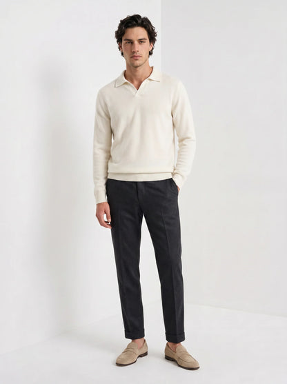 Aurelio | Men's Polo Sweater Long-Sleeve Knit Collared Soft Refined Smart Casual Everyday Layering Autumn Winter Knitwear