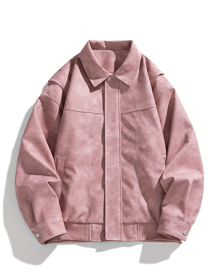 Andres | Men's Jacket Faux Leather Flap Collar Zip Pockets Structured Refined Smart Casual Everyday Autumn Winter Layering