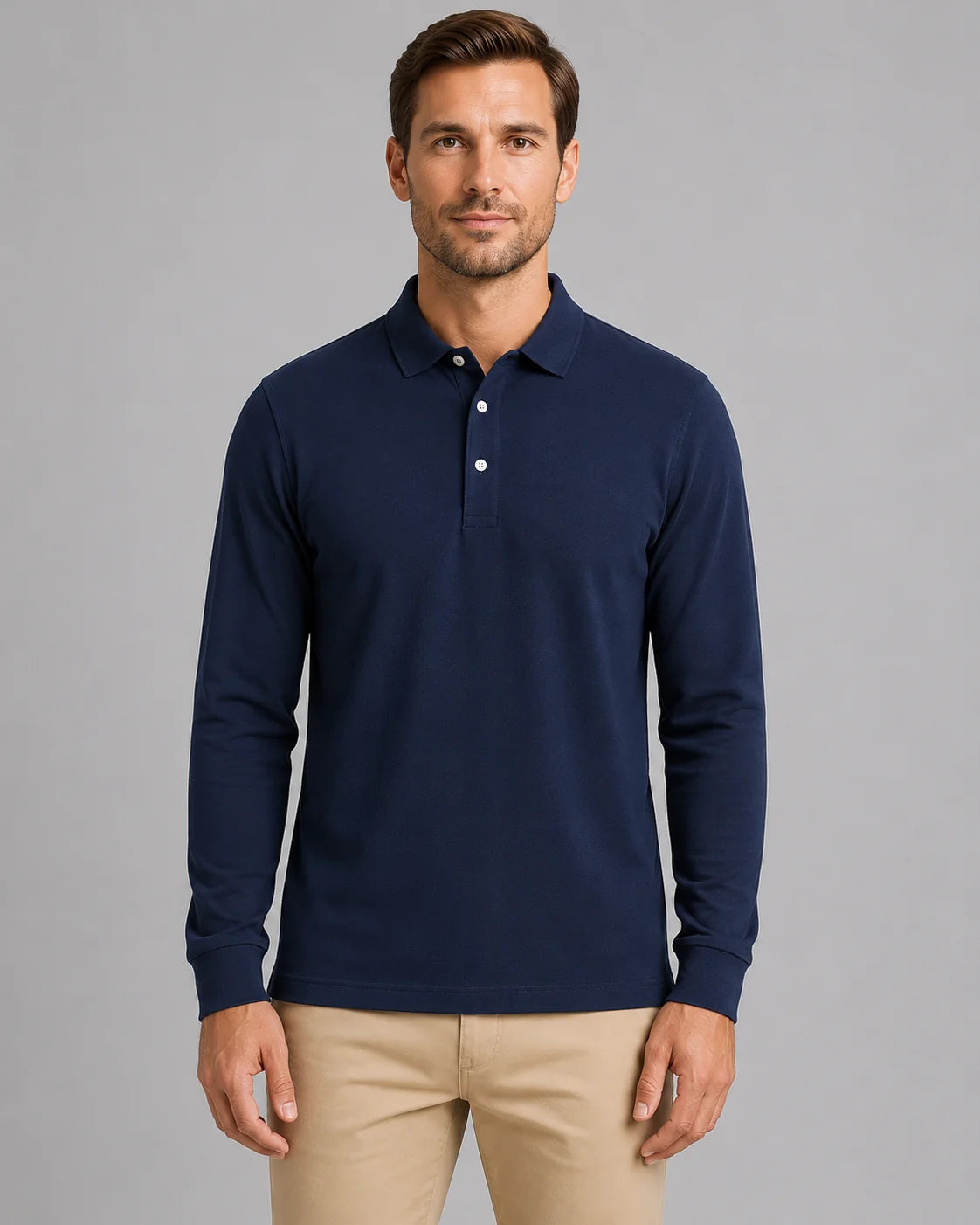 Brent | Men's Polo Shirt Long-Sleeve Jersey Smart Casual Soft Cotton Refined Everyday Layering Autumn Winter Versatile Clean