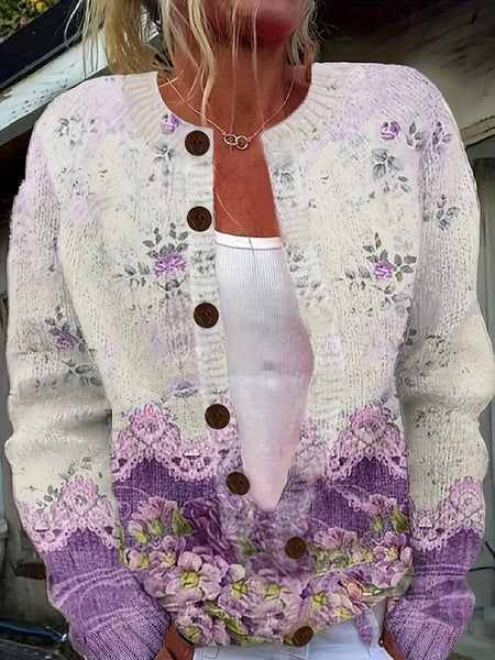Octavia | Women's Cardigan Knit Vintage Floral Pattern Soft Cosy Warm Relaxed Layering Chic Feminine Occasion Everyday Autumn