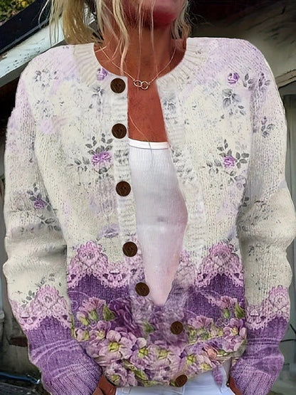Octavia | Women's Cardigan Knit Vintage Floral Pattern Soft Cosy Warm Relaxed Layering Chic Feminine Occasion Everyday Autumn