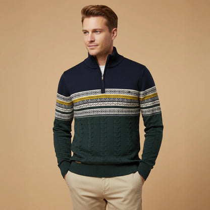 Apollo | Men's Sweater Quarter-Zip Cotton Fair Isle Knit Patterned Soft Warm Cosy Smart Casual Everyday Layering Autumn Winter