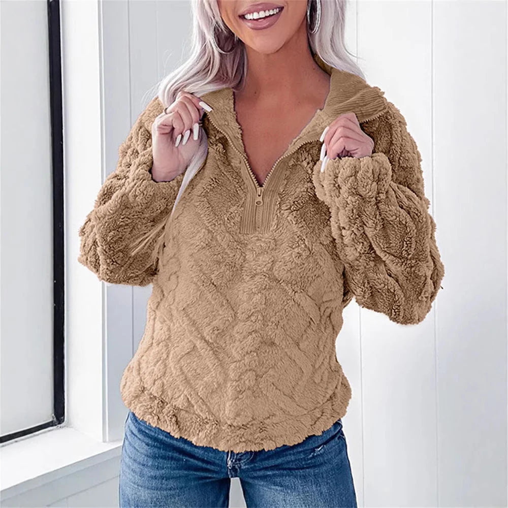 Shay | Women's Jumper Zip-Neck Fleece Pullover Textured Soft Cosy Warm Relaxed Layering Chic Feminine Casual Everyday Autumn