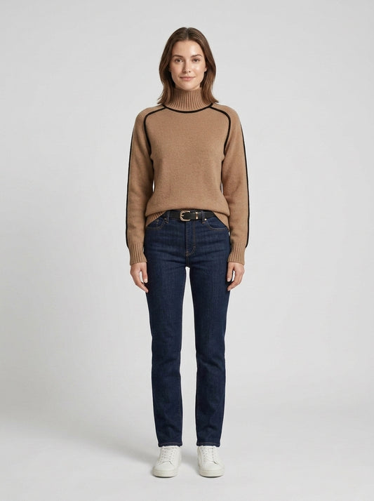 Rosie | Women's Sweater Turtleneck Ribbed Contrast Trim Knit Soft Cosy Warm Layering Chic Casual Everyday Autumn Winter Knitwear - Front [Lystr 6a84b5579d108d2a5558f10b:front]